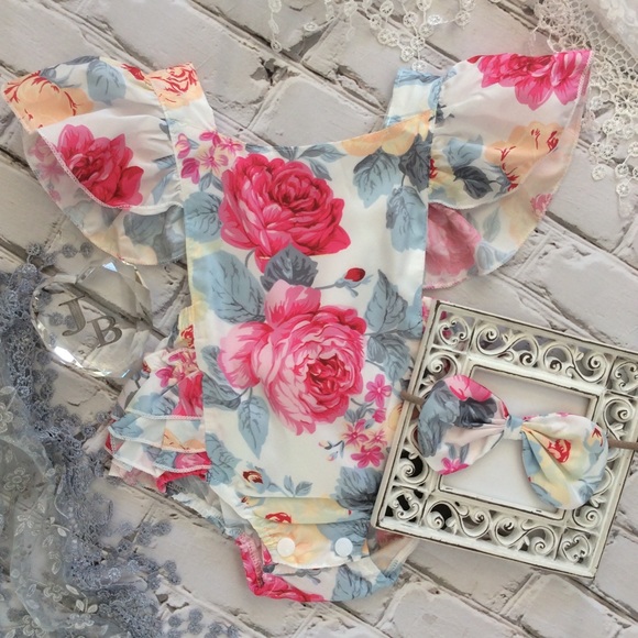 Other - Boutique Baby Girl Floral Romper & Headband